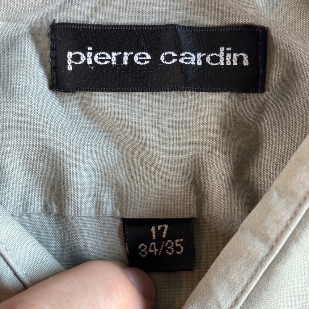 Pierre Cardin Mens Light Sage Dress Shirt Size 17 34/35 Long Sleeve Button Down - Picture 3 of 8
